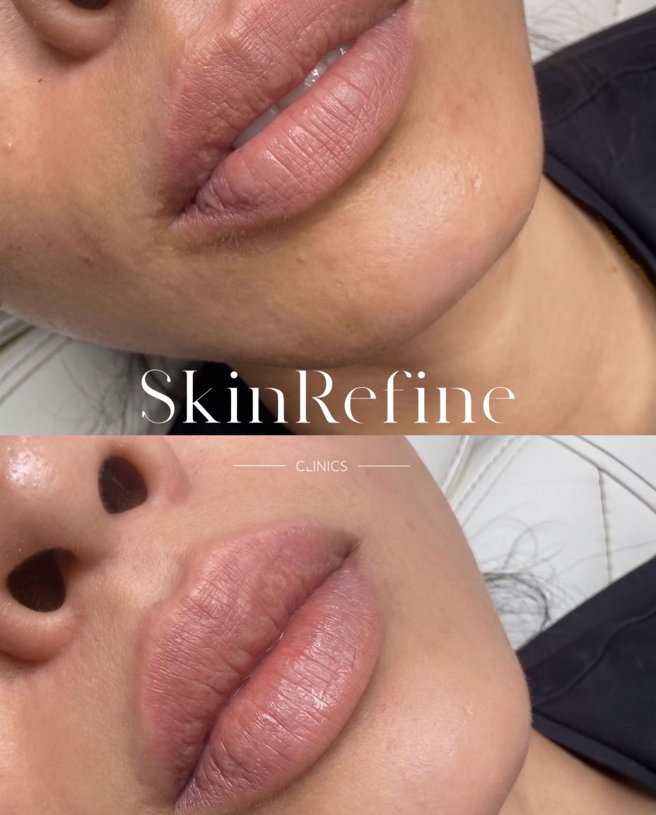 Voor en na resultaat fillerbehandeling neuslippenplooi, kin en lippen door Siawash bij Skin Refine Clinics Utrecht